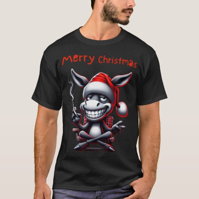 Funny 	 With A Funny Crazy Christmas Reindeer In A T-Shirt (Front)