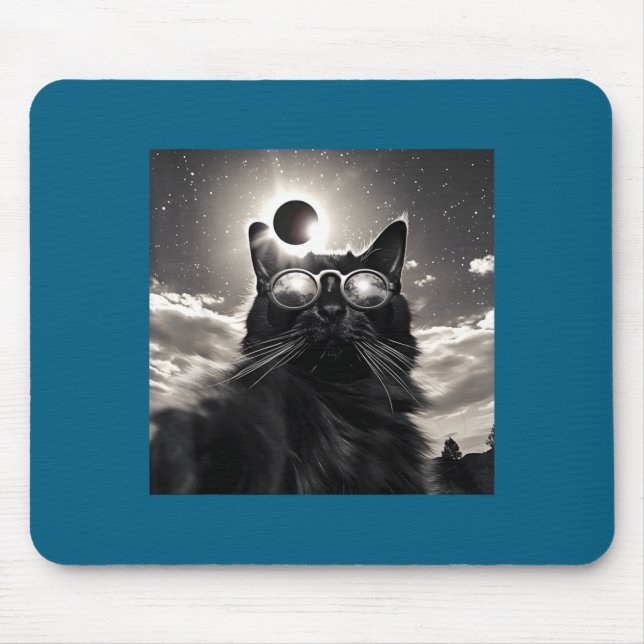 Funny With Cat Selfie Total Solar Eclipse Mouse Mat (Front)