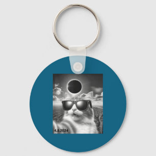 Funny With Cat Sunglasses Selfie Solar Eclipse Key Ring