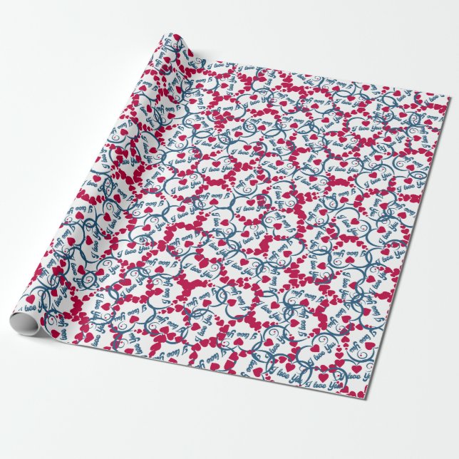 Funny with Cute I Love You Pattern Wrapping Paper (Unrolled)