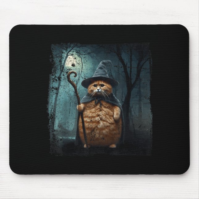 Funny Wizard Cat Funny Halloween Cat Meme Mouse Mat (Front)
