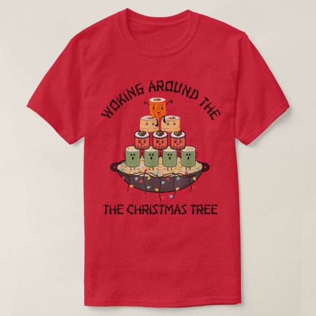 Funny Woking Around the Christmas Tree Anime Kawai T-Shirt (Design Front)