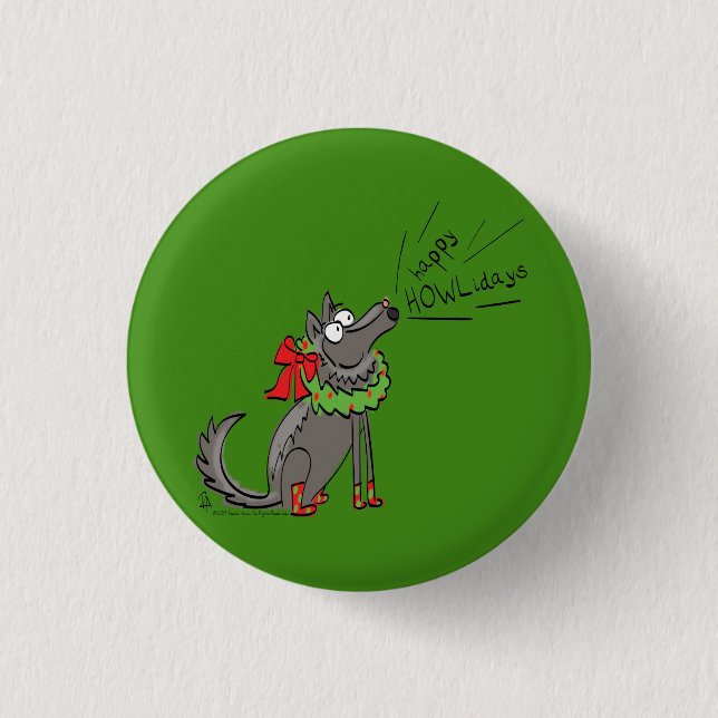 Funny Wolf Christmas Happy Howlidays Holiday 3 Cm Round Badge (Front)