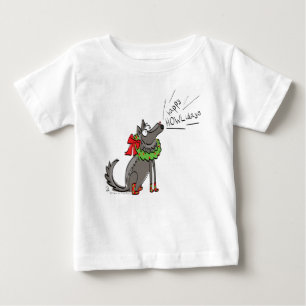 Funny Wolf Christmas Happy Howlidays Holiday Baby T-Shirt