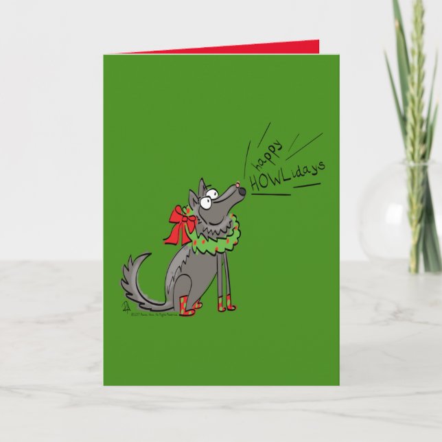 Funny Wolf Christmas Happy Howlidays Holiday Card (Front)