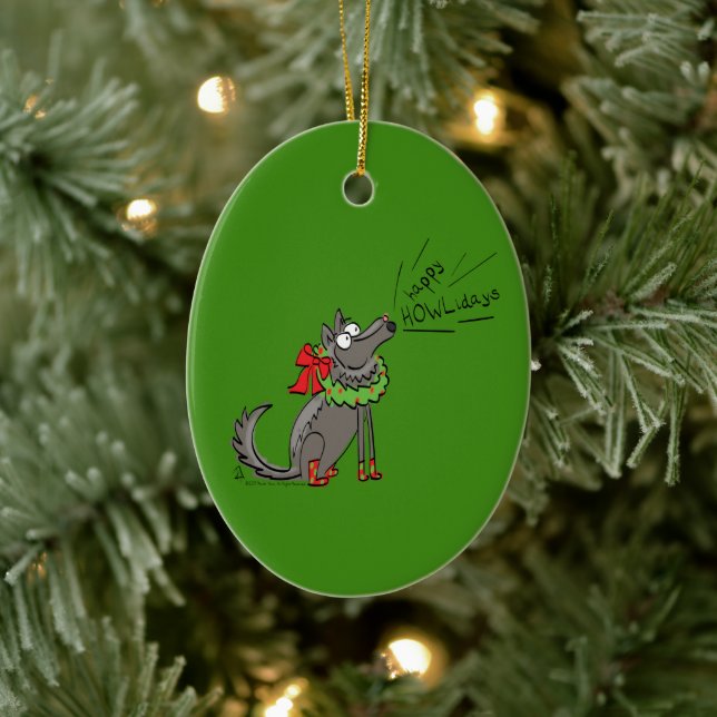 Funny Wolf Christmas Happy Howlidays Holiday Ceramic Tree Decoration (Tree)