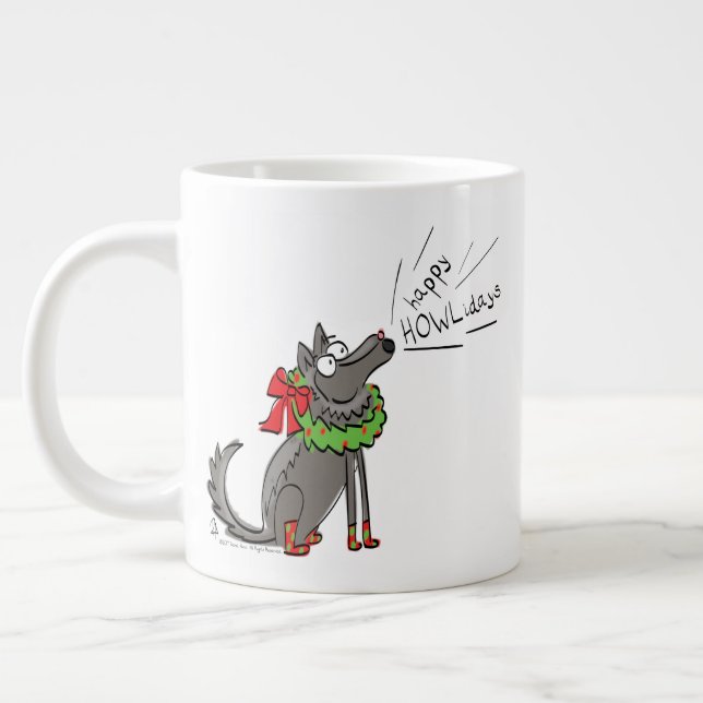 Funny Wolf Christmas Happy Howlidays Holiday Large Coffee Mug (Left)