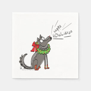 Funny Wolf Christmas Happy Howlidays Holiday Napkin