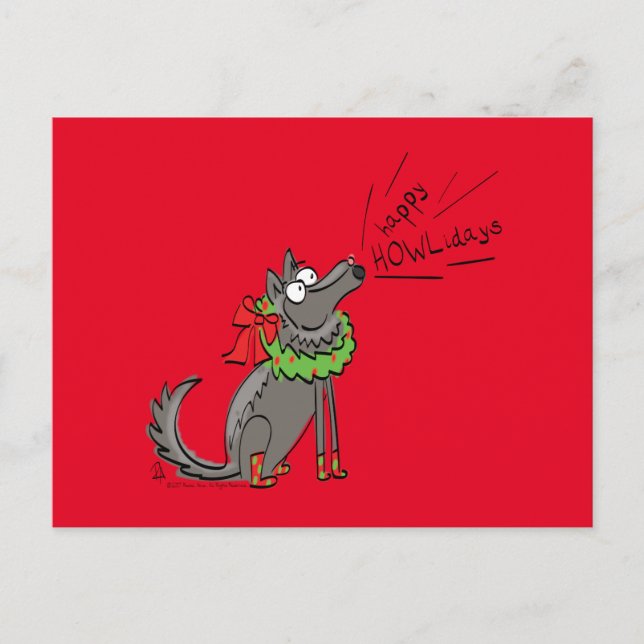 Funny Wolf Christmas Happy Howlidays Holiday Postcard (Front)