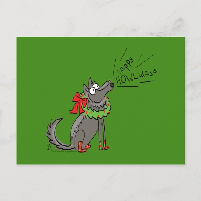 Funny Wolf Christmas Happy Howlidays Holiday Postcard (Front)