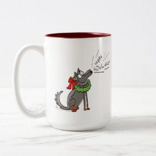 Funny Wolf Christmas Happy Howlidays Holiday Two-Tone Coffee Mug