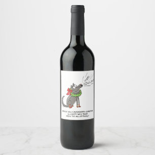 Funny Wolf Christmas Happy Howlidays Holiday Wine Label