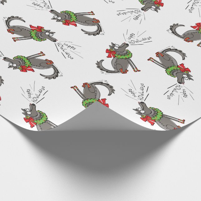 Funny Wolf Christmas Happy Howlidays Holiday Wrapping Paper (Corner)
