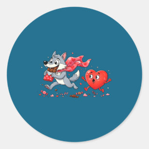 Funny wolf heart chocolate valentine wolves womens classic round sticker