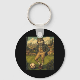 Funny Wolf Playing Soccer Graphic Weird Wolf Key Ring