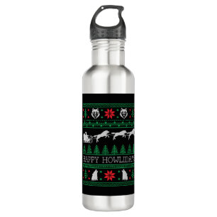 Funny Wolves Wolf Lover Ugly Christmas Sweater 710 Ml Water Bottle