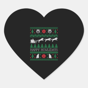 Funny Wolves Wolf Lover Ugly Christmas Sweater Heart Sticker
