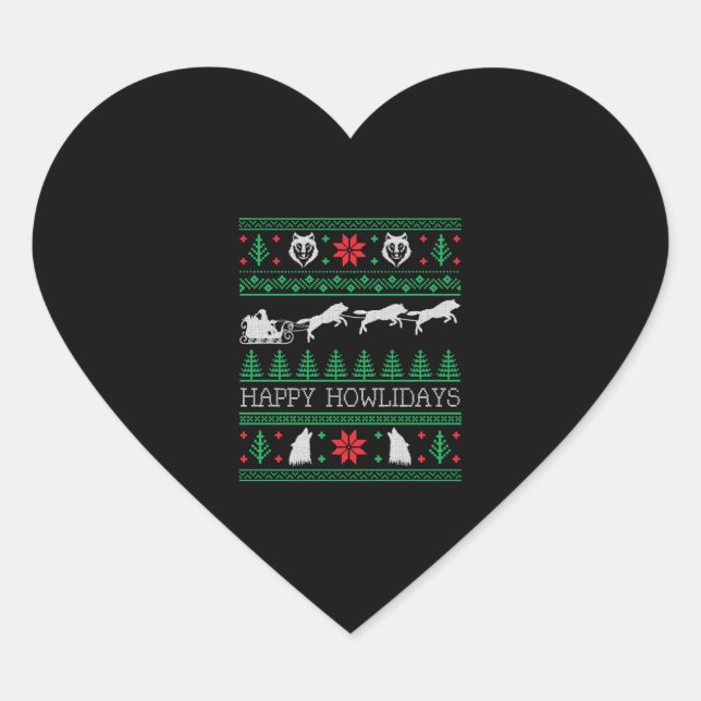 Funny Wolves Wolf Lover Ugly Christmas Sweater Heart Sticker (Front)