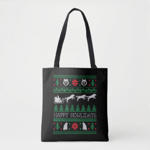 Funny Wolves Wolf Lover Ugly Christmas Sweater Tote Bag