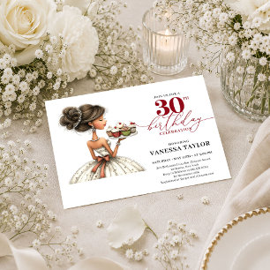 Funny Woman 30th Birthday Burgundy Marsala Party Invitation