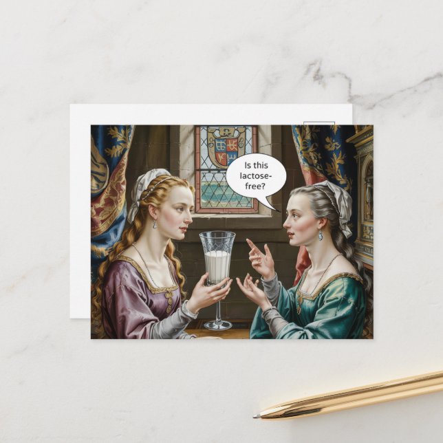 Funny Woman Asking Is This Lactose Free? Postcard (Front/Back In Situ)