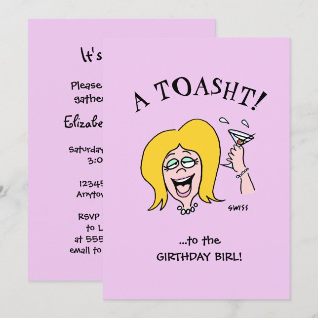 Funny Woman Birthday Party Cute Cartoon Invitation (Front/Back)