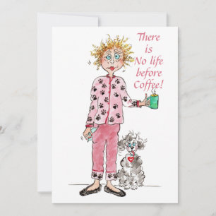 Funny Woman Caricature Before coffee Red Pyjamas  Holiday Card