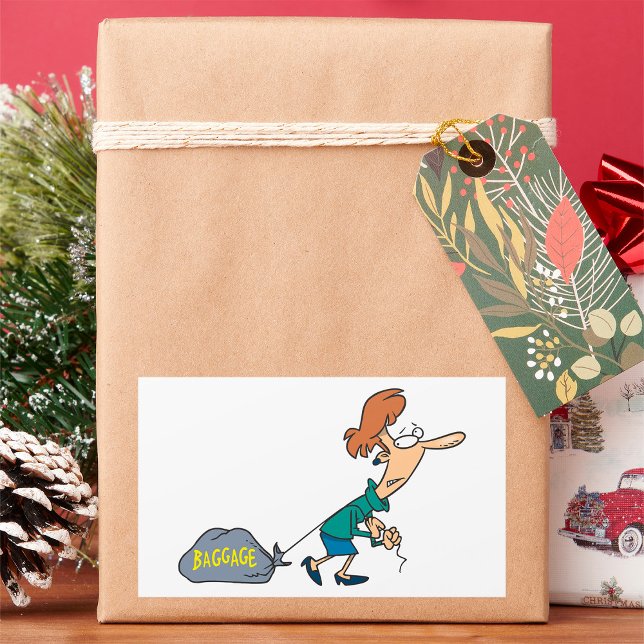 Funny Woman Carrying Emotional Baggage Rectangular Sticker (Creator Uploaded)