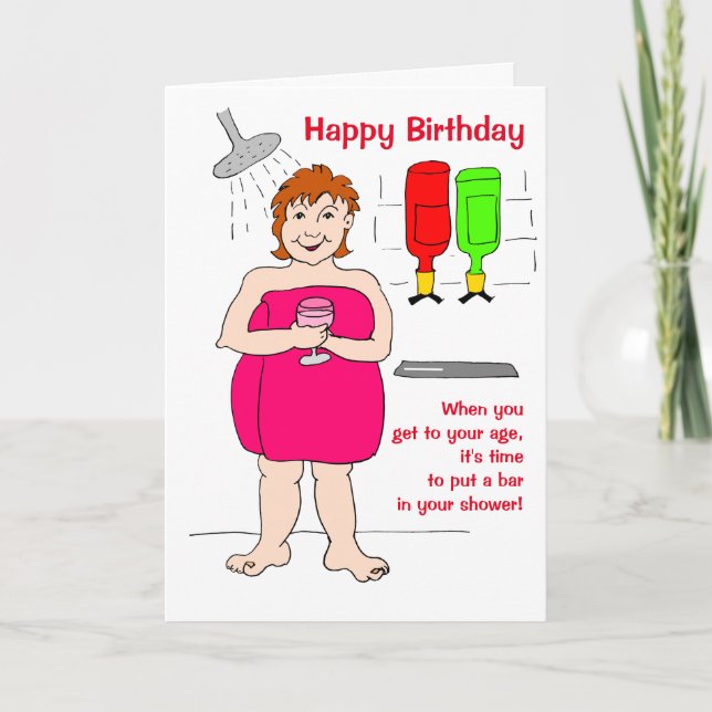 Funny Woman Cartoon Drinking Bar Birthday Card (Front)