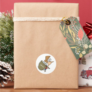 Funny Woman Hauling Heavy Mail Bag Classic Round Sticker