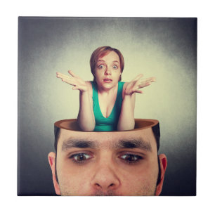 Funny woman in the man head tile