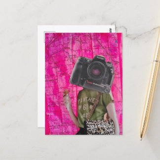 Funny Woman With Camera Head Collage Postcard