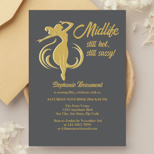 Funny Woman's Gold Midlife Still Hot 50th Birthday Invitation
