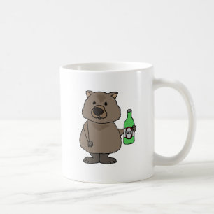 Funny Wombat Drinking Bottle of Beer Cartoon Coffee Mug