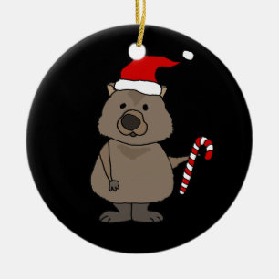 Funny Wombat in Santa Hat Christmas Ceramic Tree Decoration