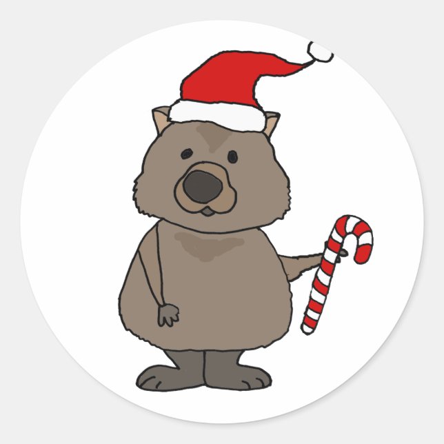 Funny Wombat in Santa Hat Christmas Classic Round Sticker (Front)
