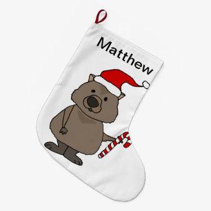 Funny Wombat in Santa Hat Christmas Large Christmas Stocking
