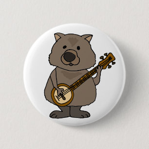 Funny Wombat Playing Banjo Cartoon 6 Cm Round Badge