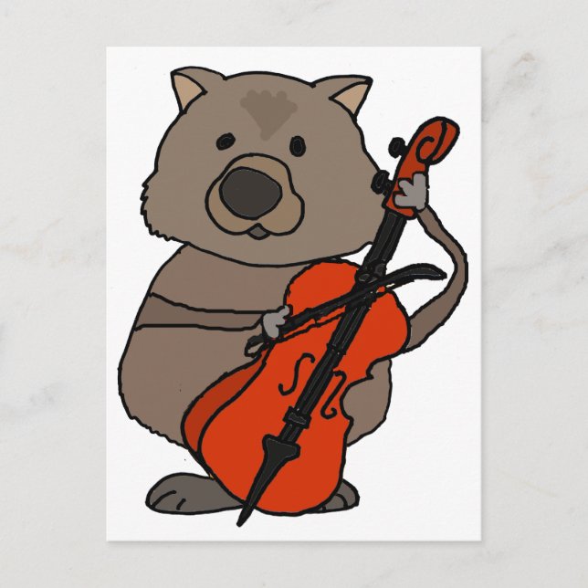 Funny Wombat Playing Cello Cartoon Postcard (Front)