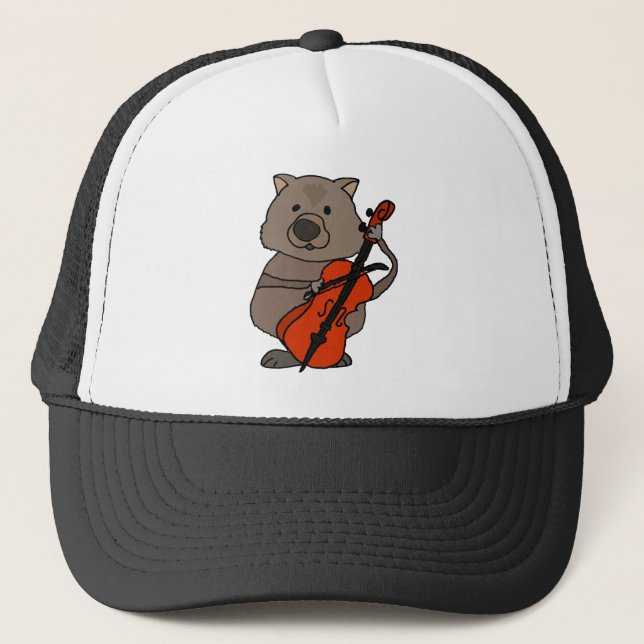Funny Wombat Playing Cello Cartoon Trucker Hat (Front)