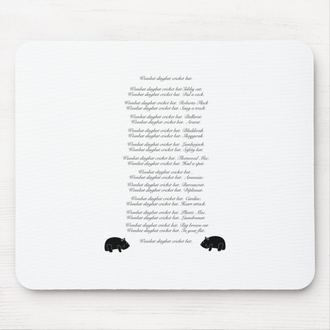 Funny Wombat Poem - Wombat dingbat cricket bat. Mouse Mat (Front)