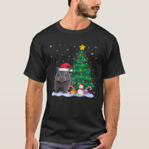 Funny Wombat Xmas Tree Lights Reindeer Hat Christm T-Shirt