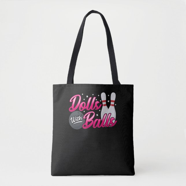 Funny Women Bowling Team Dolls With Balls Tote Bag (Front)