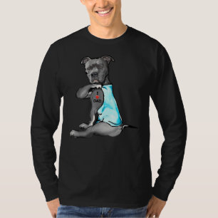 Funny Women Dog Pitbull I Love Dad Tattoo T-Shirt