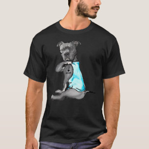 Funny Women Dog Pitbull I Love Mum Tattoo T-Shirt