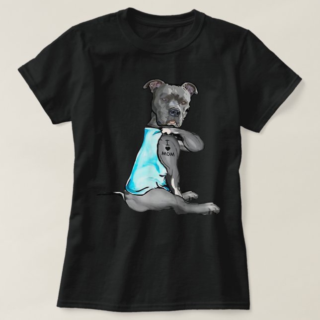 Funny Women Gifts Dog Pitbull I Love Mum Tattoo Gi T-Shirt (Design Front)