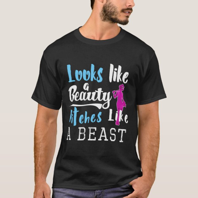 Funny Womens Beauty Beast Softball Gift Hoodie T-Shirt (Front)