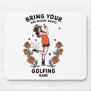 Funny Women's Golf Shirt Cowgirl Golfing Babe Gift Mouse Mat