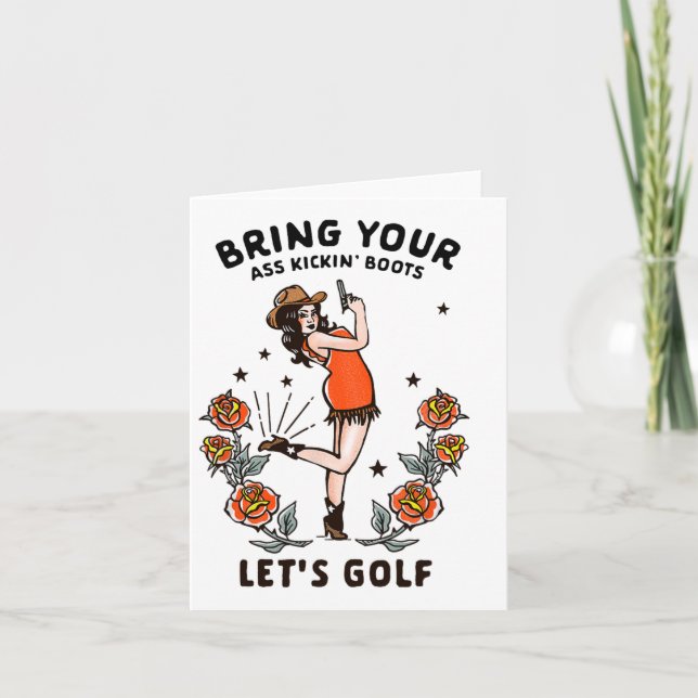 Funny Women's Golf Tee Cowgirl Woman Golfer Tees F Card (Front)