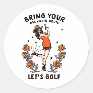 Funny Women's Golf Tee Cowgirl Woman Golfer Tees F Classic Round Sticker
